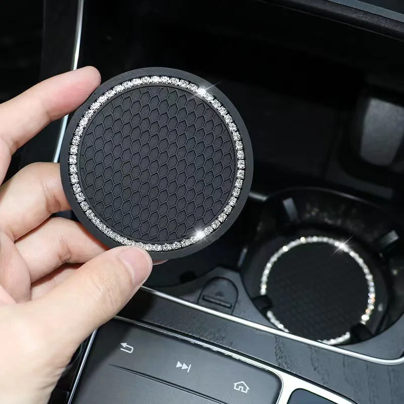 2Pcs camellia Auto Car Cup Holder Coasters Silicone Anti-Slip Bling Crystal Drink Car Cup Mat