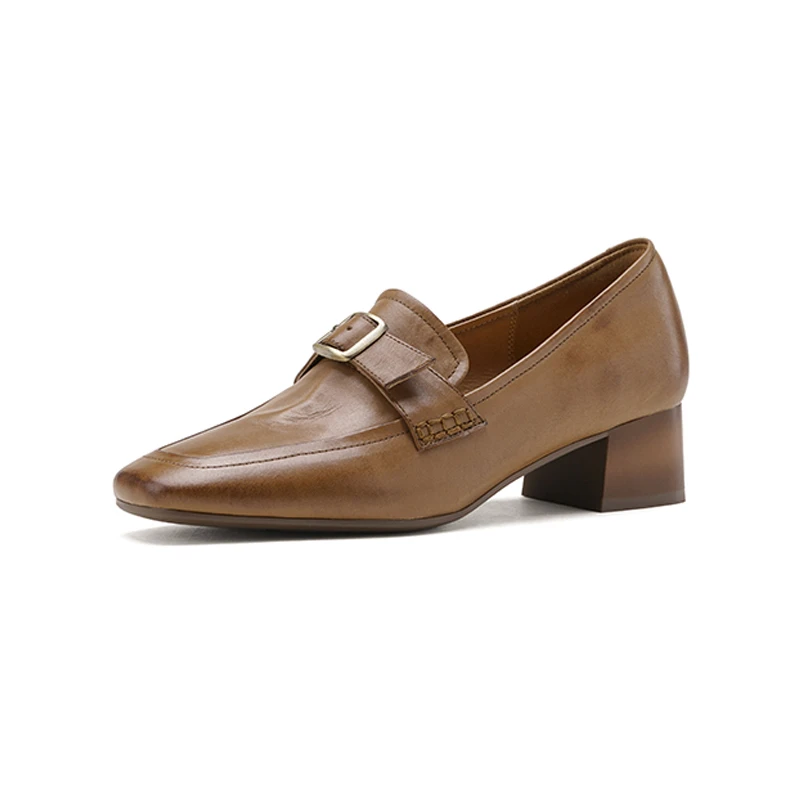 الرجعية المتسكعون النساء حقيقية جلد البقر مشبك الديكور ساحة تو مضخات الانزلاق على أحذية السيدات اليدوية