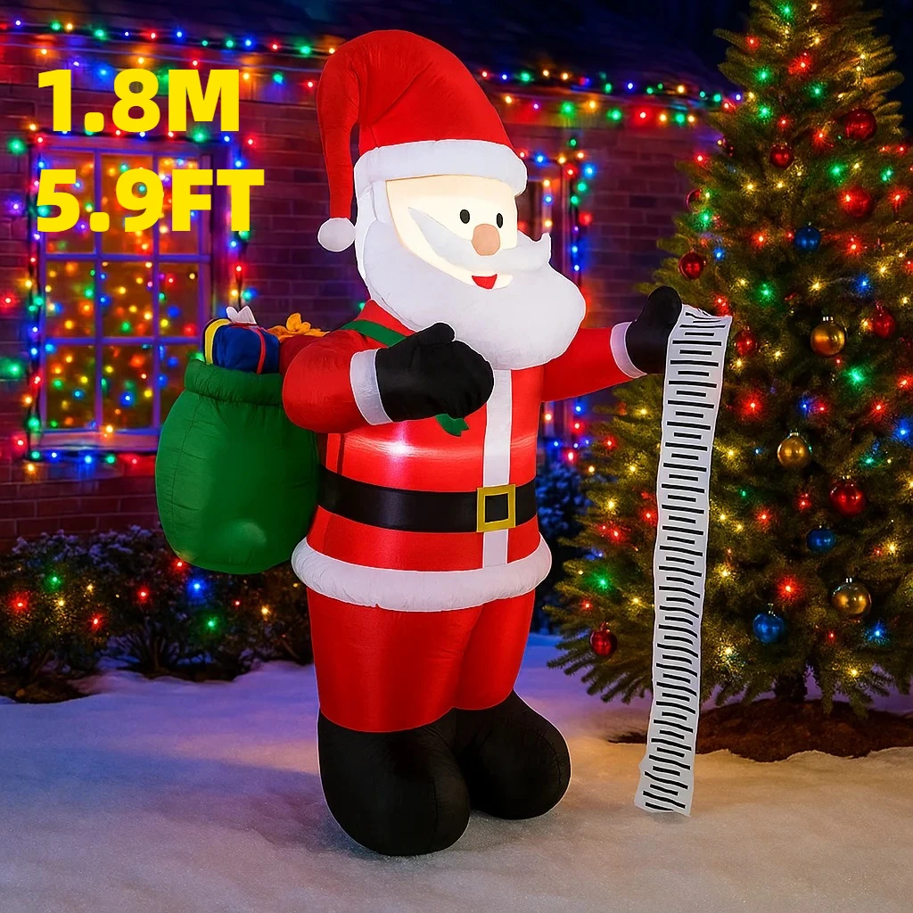 

1.8M/5.9FT Inflatable Santa Claus with List Lights LED Home Decorations Toys Yard Xmas Decor Supplies Outdoor Holiday Decoration