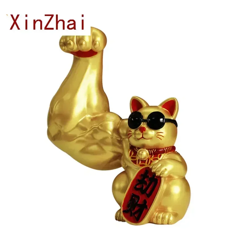 

VILEAD Creative Muscle Arm Lucky Cat Figurines Home Decoration Accessories Interior Feng Shui Animal Crafts Office Room Shop