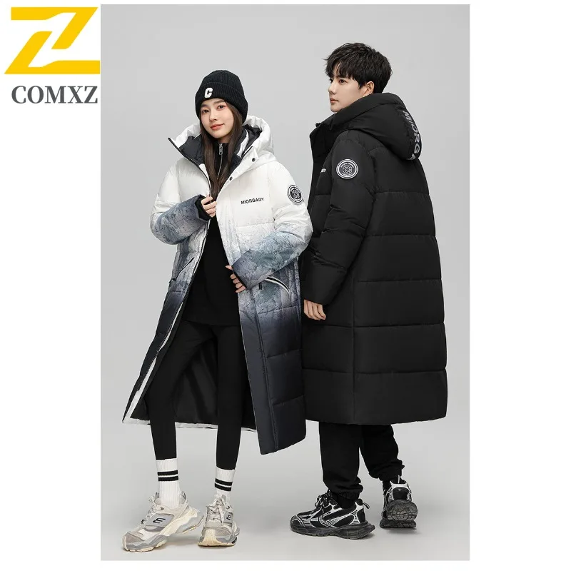 COMXZ سترة شتوية للرجال موضة منتصف طول الفراء طوق سميكة بيضاء بطة أسفل معطف الذكور عادية انفصال بطانة معطف دافئ #3