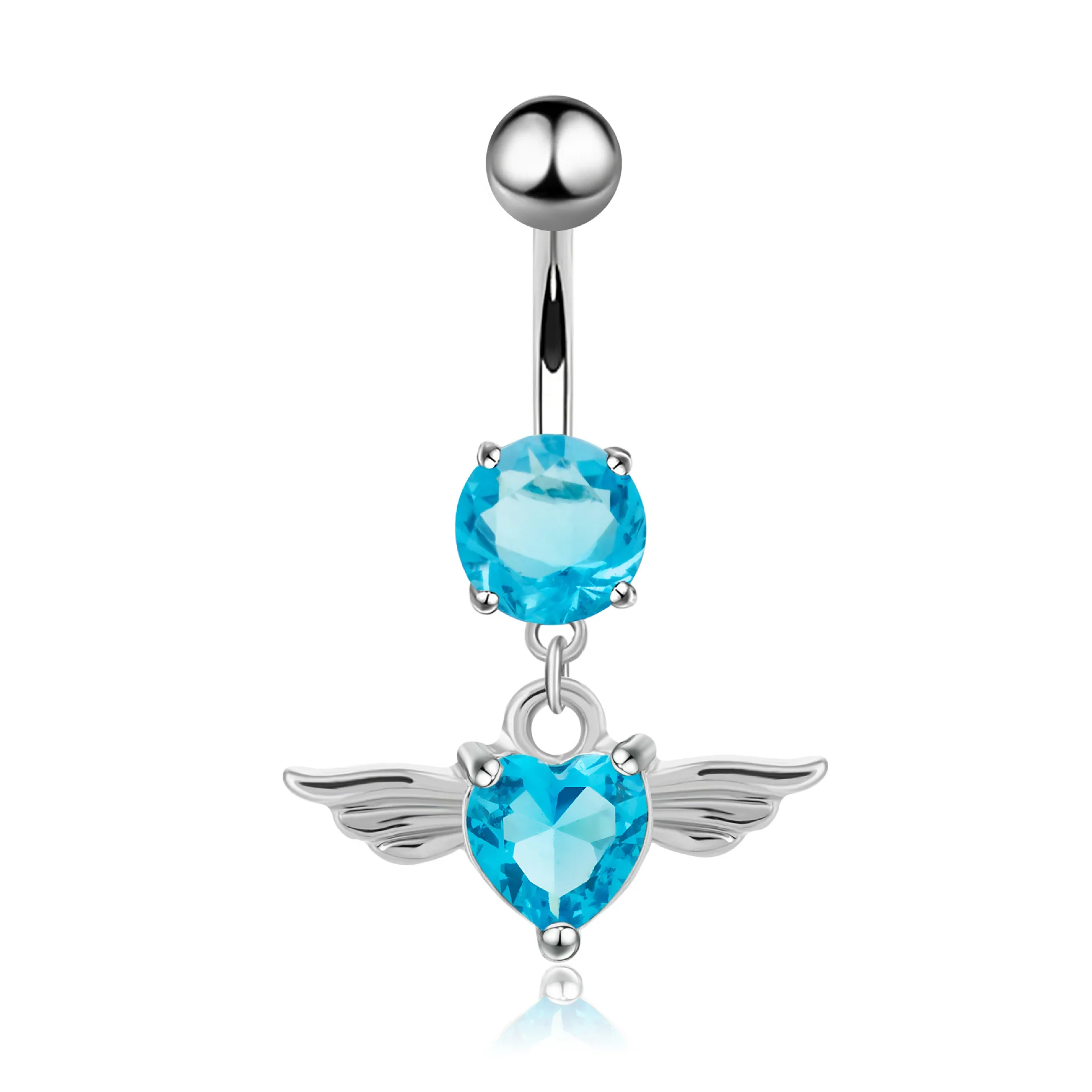 1PCS Blue Crystal Belly Button Rings 14G Heart Navel Piercing Barbell Cluster Flower Belly Rings Dangle Earring Piercing Ombligo