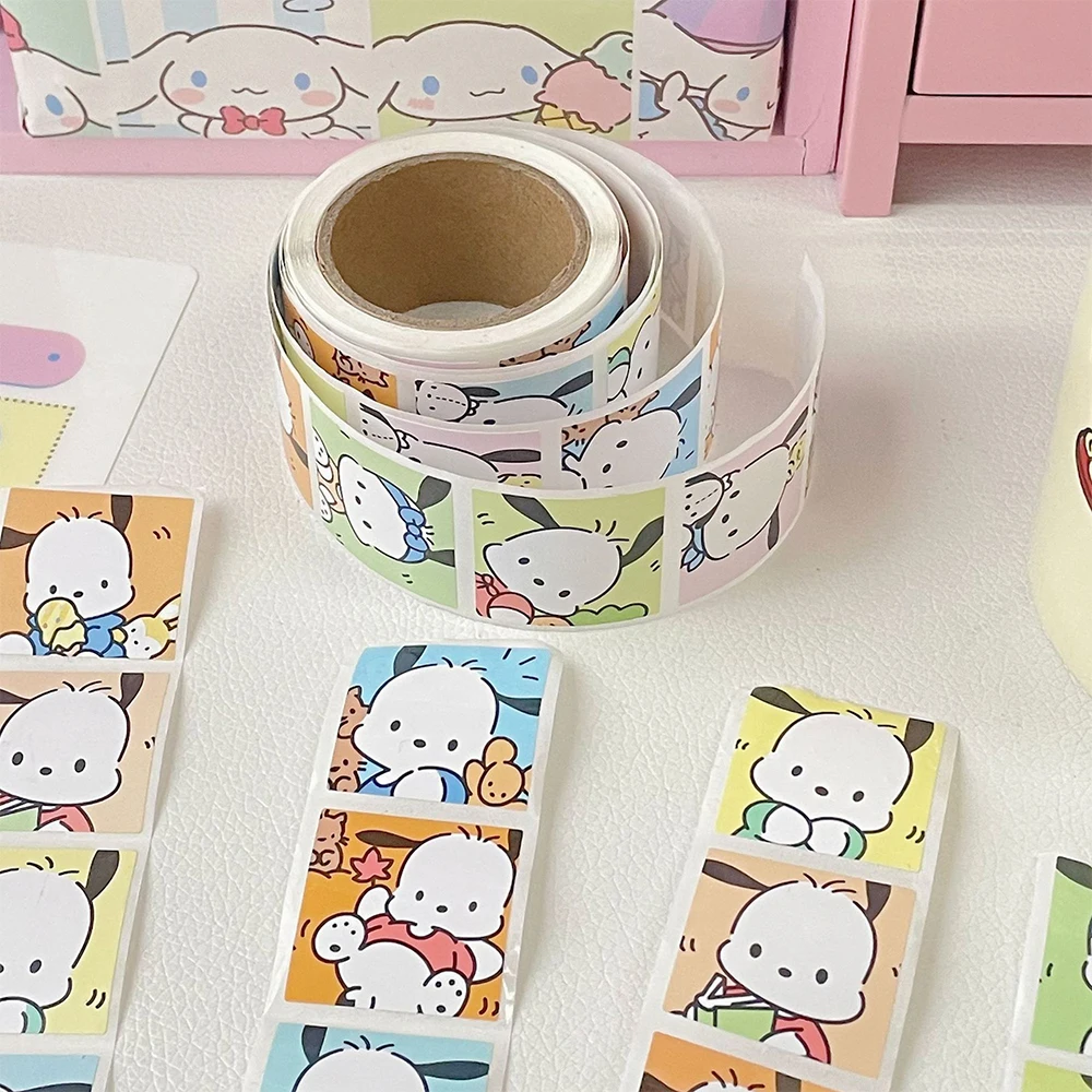 Rollo de pegatinas estéticas de dibujos animados para niños, calcomanías bonitas y divertidas, 200/500 piezas, Melody Kuromi, Kawaii, decoración