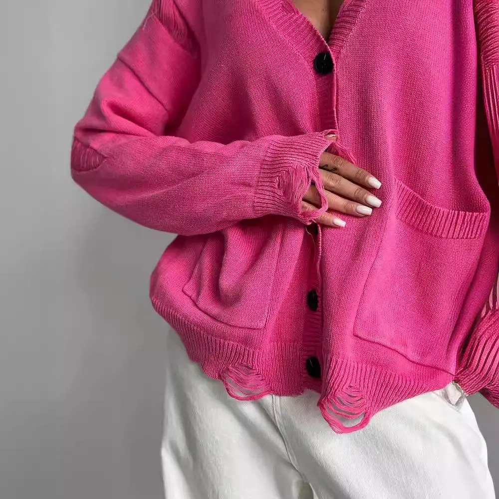 

Women's Long Sweater with Broken Hole Design Commute Sle Thiened Polyester Fiber Cardigan Sve Regular ket