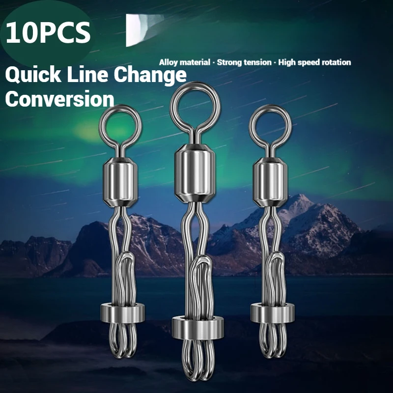 

10pcs Line Fishing Pellet Line 8-Shape Connect Ring Rolling Swivel With Lock Snap Change Connector Fishing Rolling Swivel