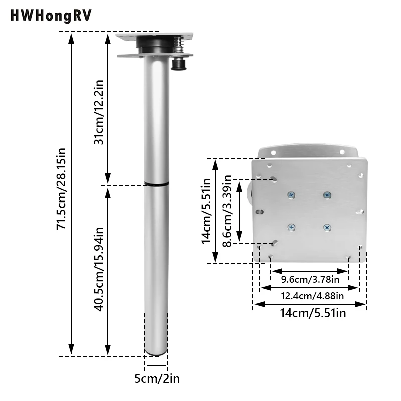 RV double-layer swivel table legs with tabletop extension, aluminum alloy adjustable forward and backward movement, maximum heig