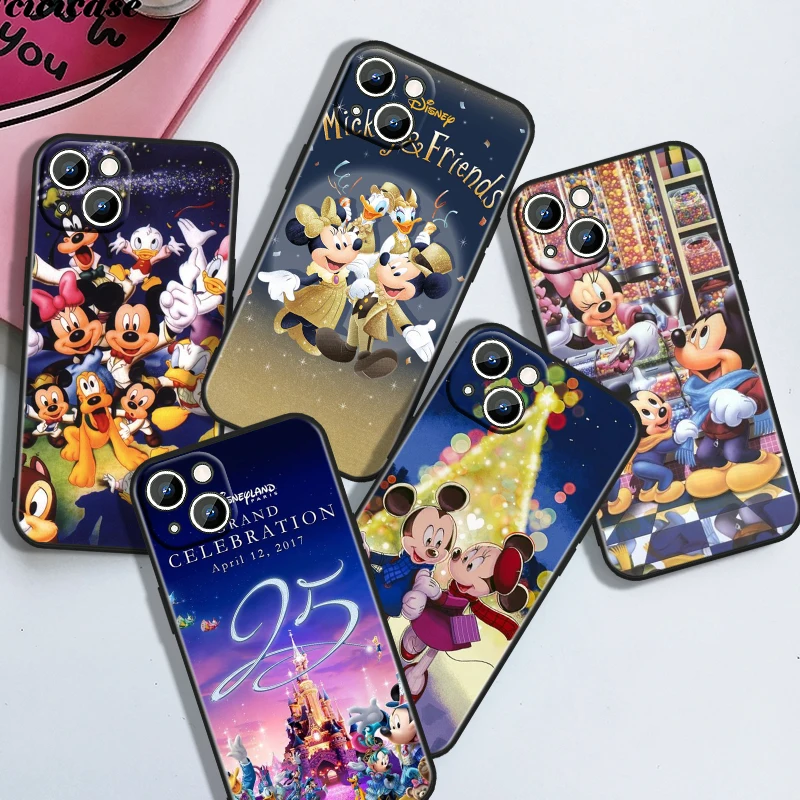 Cute Disney Mickey Minnie For Apple iPhone 15 14 13 12 11 XS XR X 8 7 6 6S 5 5S Pro Max Plus Black Cover Phone Case