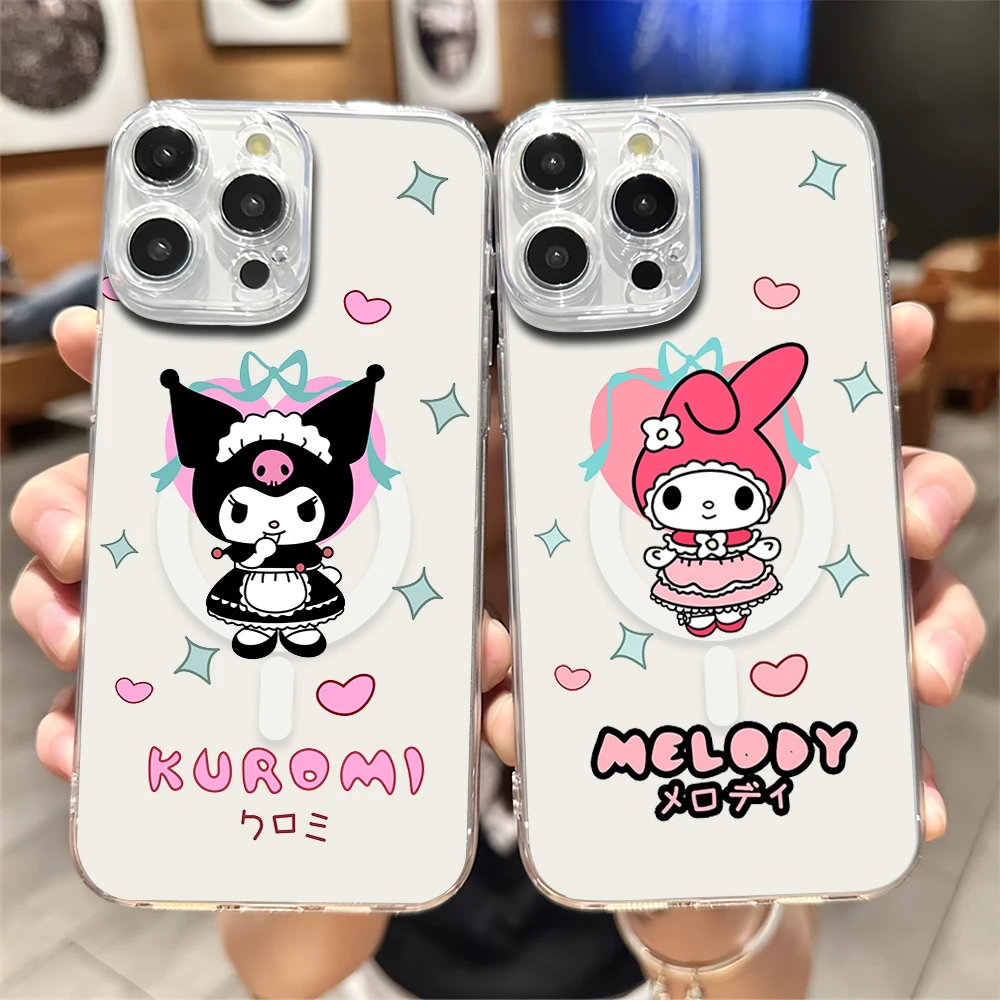 

MINISO Sanrio Cute K-Kuromi Phone Case For iPhone 11 12 13 14 15 16 Pro Max Plus Magesafe Magnetic Transparent Charge Soft Shell