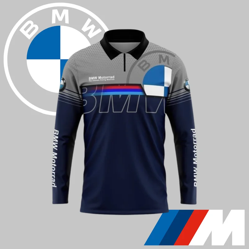 

Классическая быстросохнущая рубашка поло BMW 2025 года, синяя и серая, с длинными рукавами, элитная брендовая повседневная спортивная велосипедная рубашка-поло класса люкс, топ