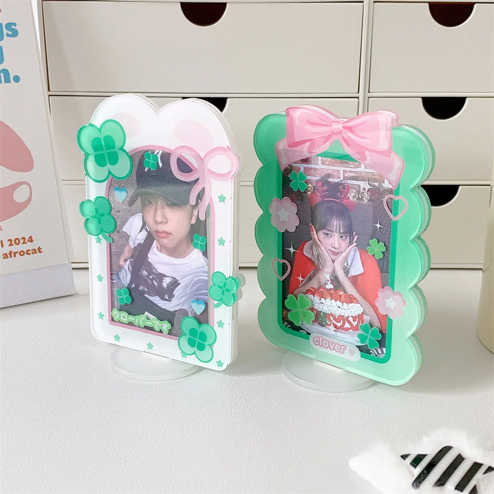 حامل بطاقات الصور البرسيم الملونة الكورية الاكريليك 3 بوصة Kpop المعبود بطاقة الصور جامع إطار الصورة بطاقة واقية مكتب الديكور