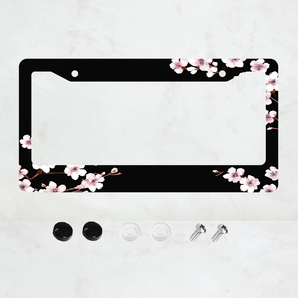 

1 шт. рамка для номерного знака с 2 отверстиями и дизайном в виде цветов вишни, черный алюминий, 6x12 дюймов, в комплекте с винтами, идеально подходит для украшения автомобиля.