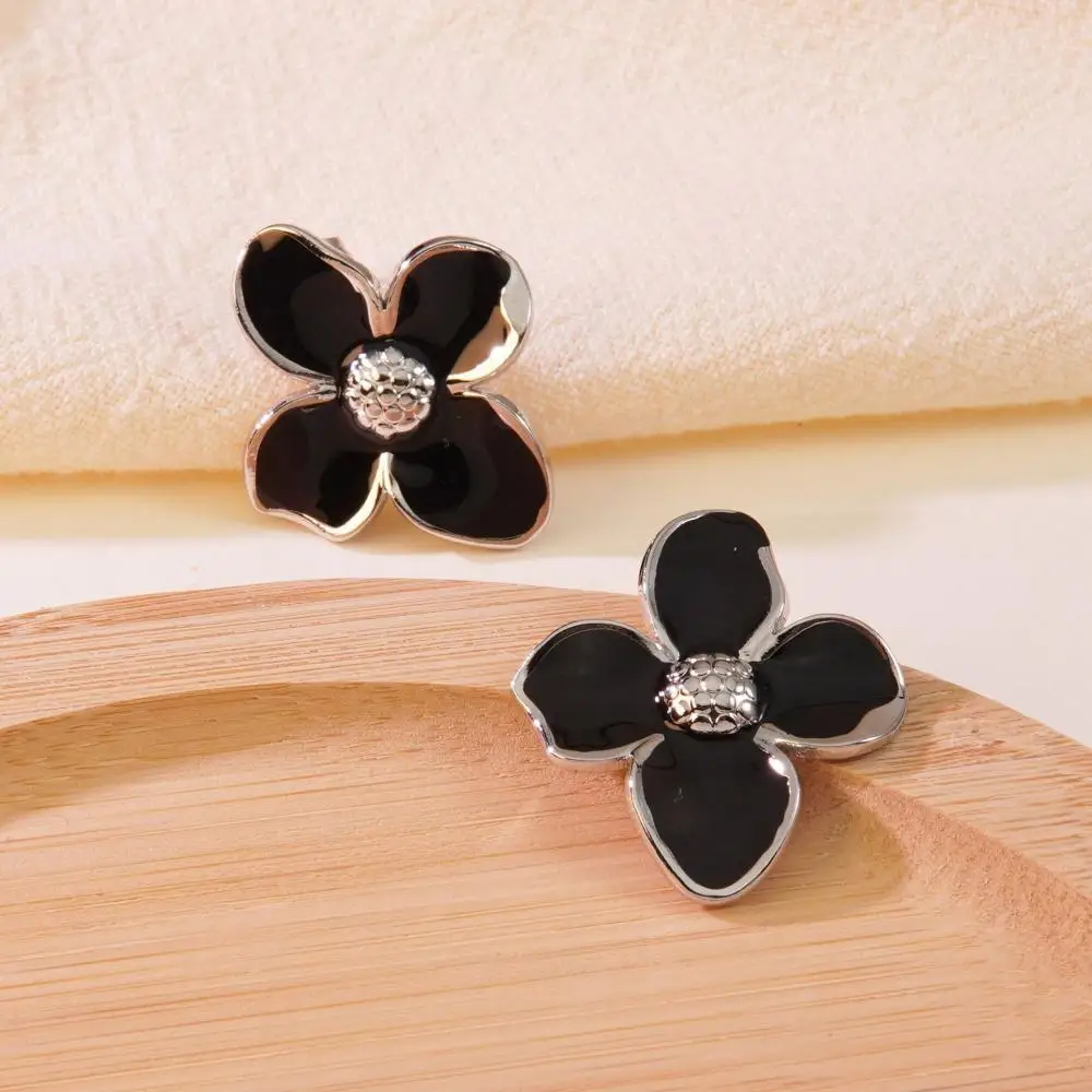 Stainless Steel Flower Dropping Oil Stud Earrings For Women Gold Color Fashion Graceful Ear Jewelry Wedding Birthday Party Gifts