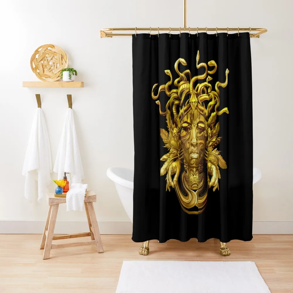

Gold Medusa Black & Gold in Black Shower Curtain For Bathroom Waterproof Shower And Anti-Mold Curtain