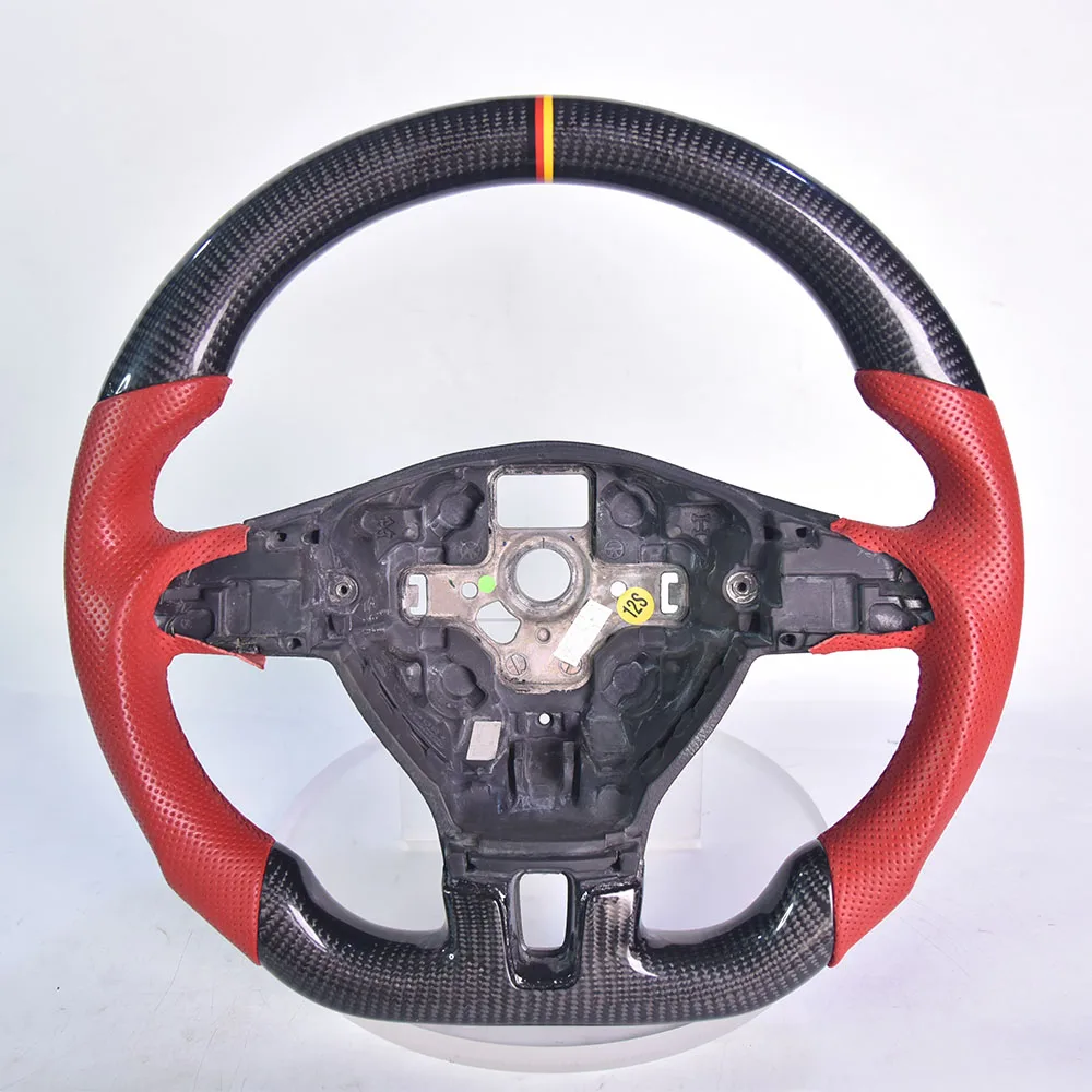 Striking Red Leather Steering And Carbon Fiber Steering Wheel For Volkswagen CC Passat, Sport Grip Edition
