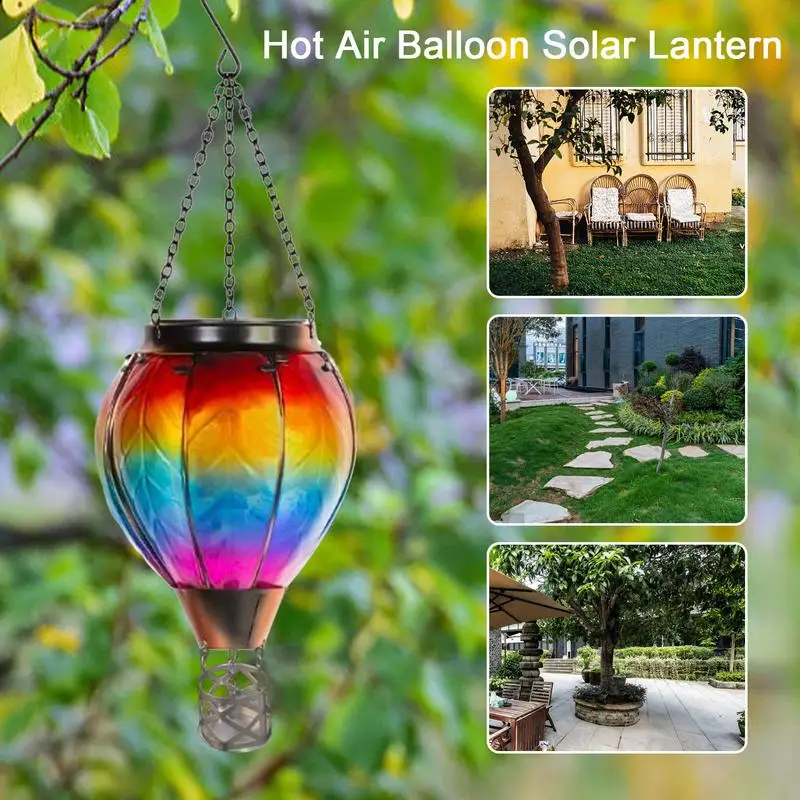 Lentera surya balon udara panas, lampu Solar gantung warna-warni lampu balon udara luar ruangan lampu lanskap tenaga surya perlengkapan dekorasi rumah