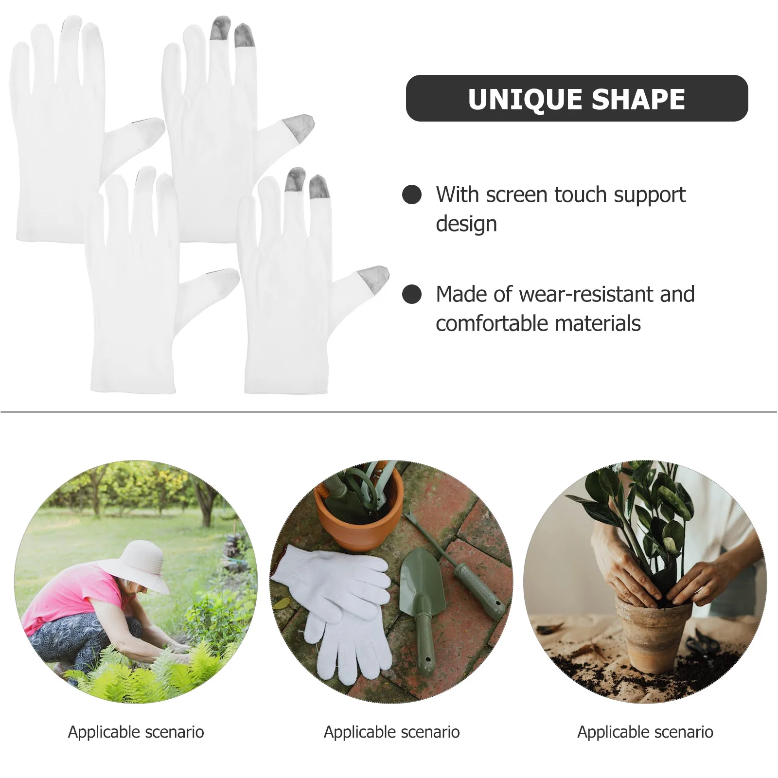 2 Paar weiße Touchscreen-Baumwoll-Garten-Arbeitshandschuhe, leicht, atmungsaktiv, dünn, Outdoor-Arbeitshandschuhe für Männer und Frauen, Körperpflege-Set-Bildschirm