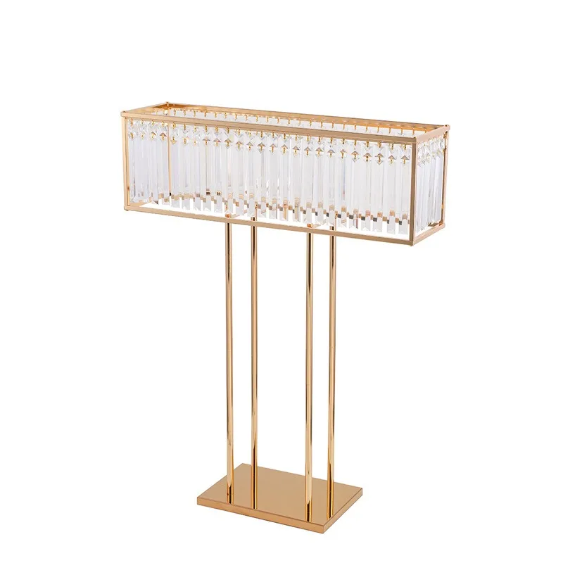 Wedding props, rectangular wrought iron electroplated crystal decorative table flower ware, banquet hall stage decoration