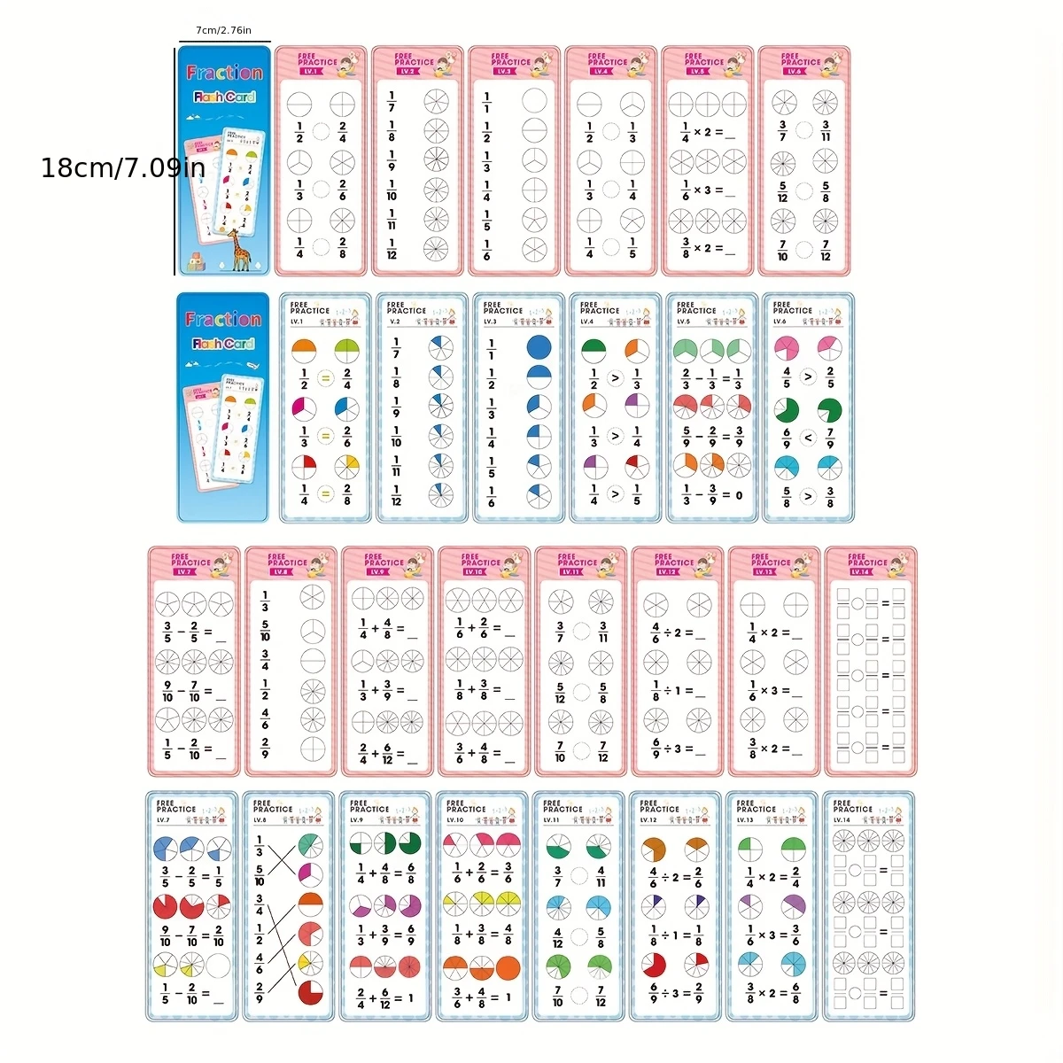 15 Number Cards, Math Fraction Flash Cards, Reusable Erasable Math Learning Cards