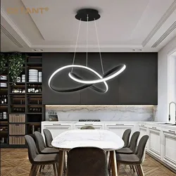 Modern LED Pendant Lights Restaurant Lighting 50/60CM Geometric Lamp Bedroom Living Room Black White Home Decor Ambient Fixture