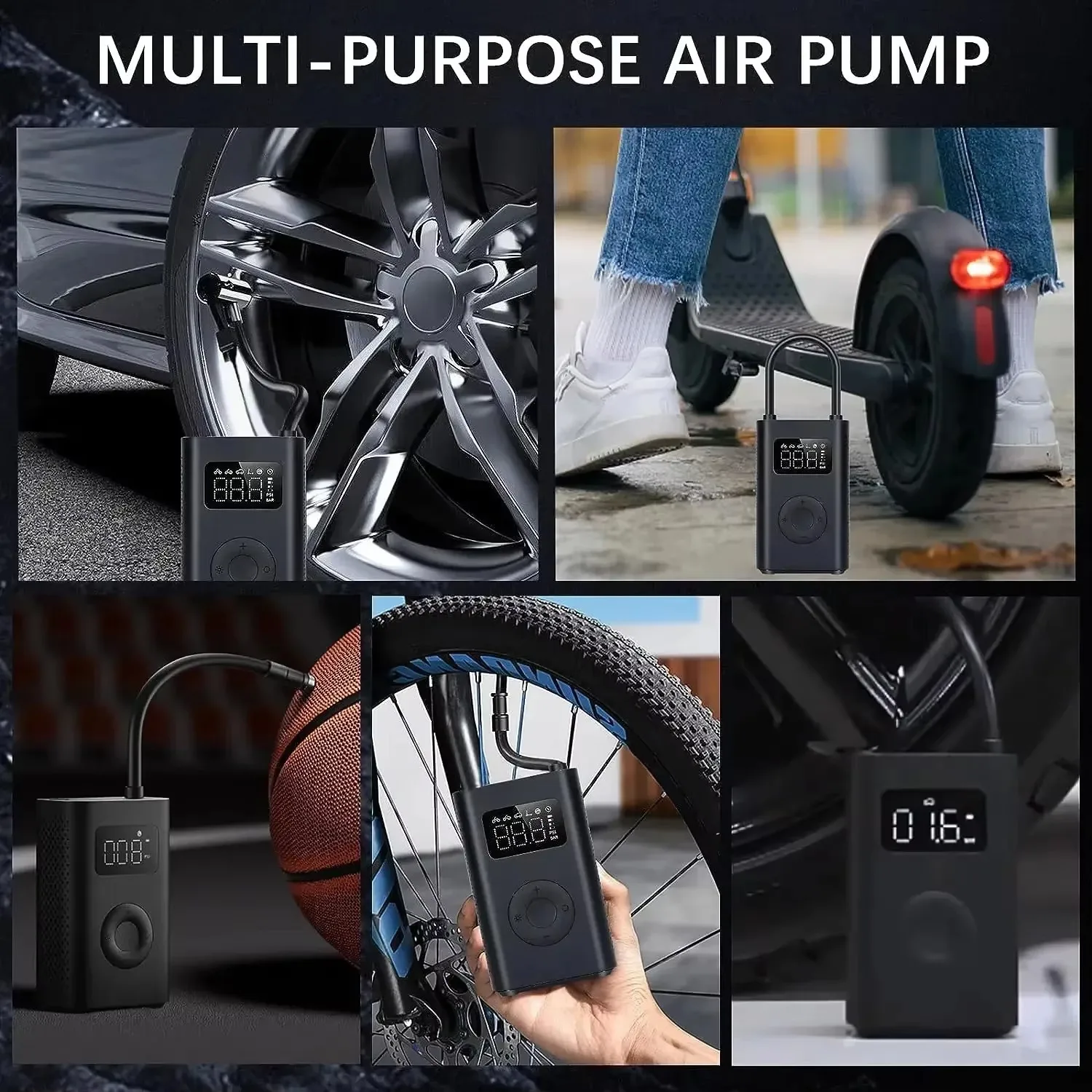 Xiaomi Mijia Compresor de Aire Portátil 2/2D, Inflador de Neumáticos Inalámbrico 150PSI, Bomba de Aire Eléctrica para Coches, Motocicletas y Bicicletas