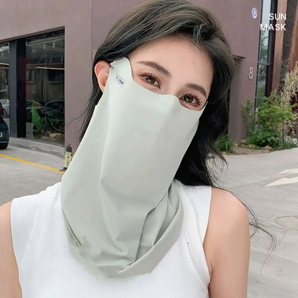 

Elastic Solid Color Ice Silk Mask UV Protection Sun Proof Bib Sun Mask Face Shield Neck Wrap Cover Neck Wrap Cover Women