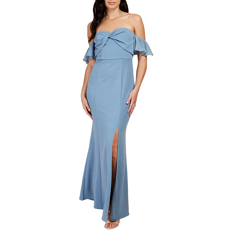 Lucyinlove-vestido de noche elegante de gasa azul sin tirantes, vestidos de dama de honor con abertura larga para mujer, vestido de noche elegante para fiesta y graduación