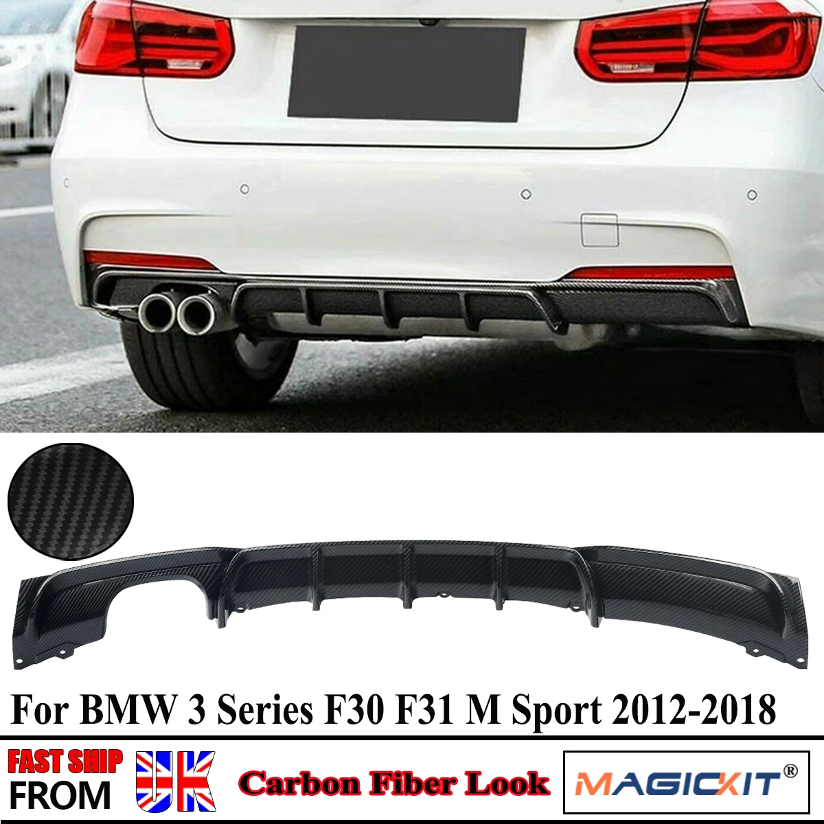 FOR BMW 3 SERIES F30 F31 318d 320i 330i 325i 340i M SPORT MP STYLE CARBON LOOK REAR BUMPER DIFFUSER LIP Tail Diffuser Splitter