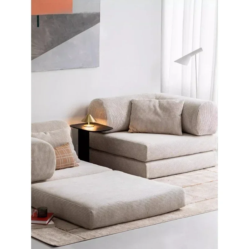 sofa bed, American dual-purpose folding sofa, simple and retro fabric living room, movable module blue