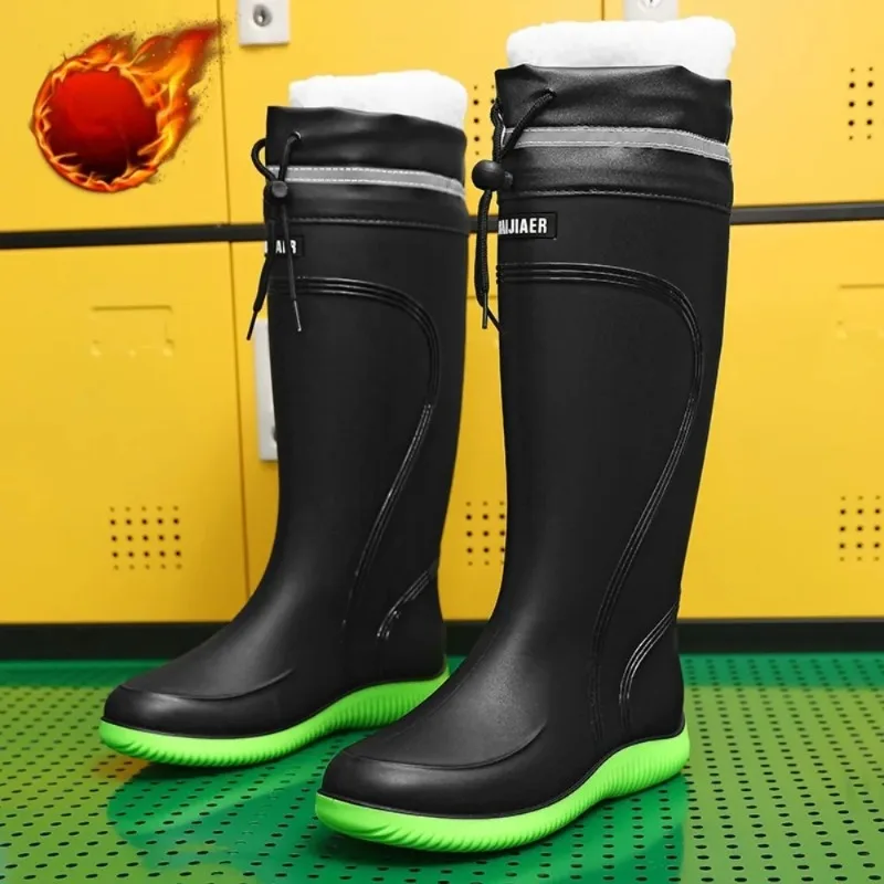

New Winter Couple High-End Rain Boots Closed Rainproof and Waterproof Short and Mid.Calf Length Non-Slip Drawstring Rubber Boots