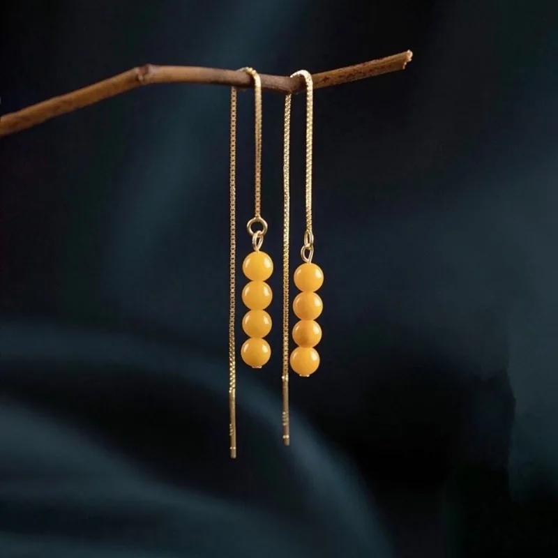 

Серьги-бусины из пчелиного воска с куриным жиром, желтые, модные, элегантные украшения