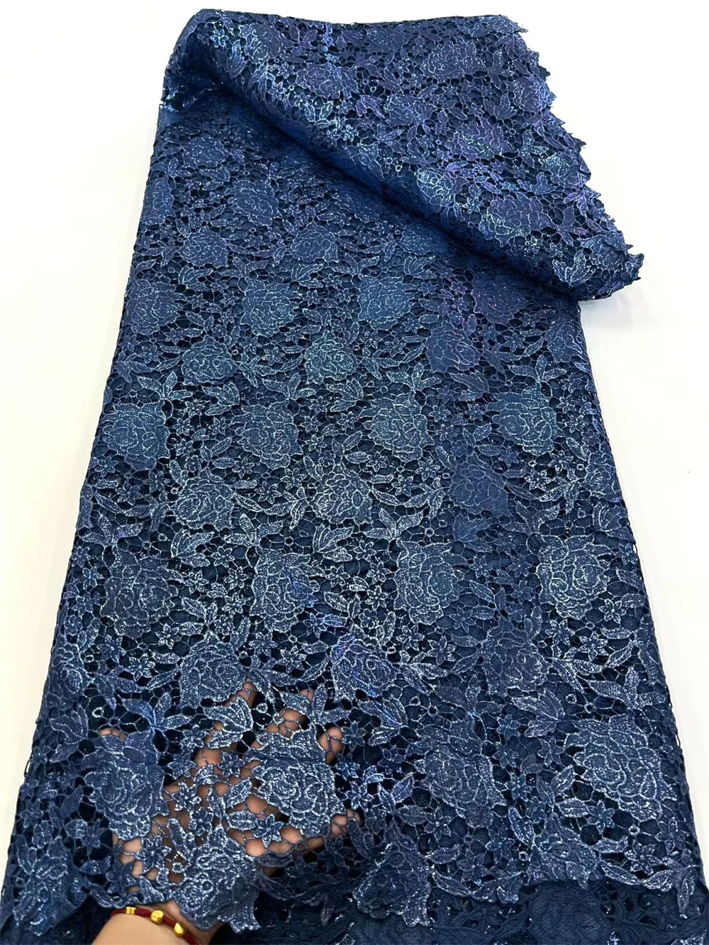 Nuovi Arrivi 5 Yard Pizzo Francese con Paillettes Tulle Africano Cavo Guipure Tessuto Netto Ricamato per la Festa Nuziale Nigeriano Hm37-1