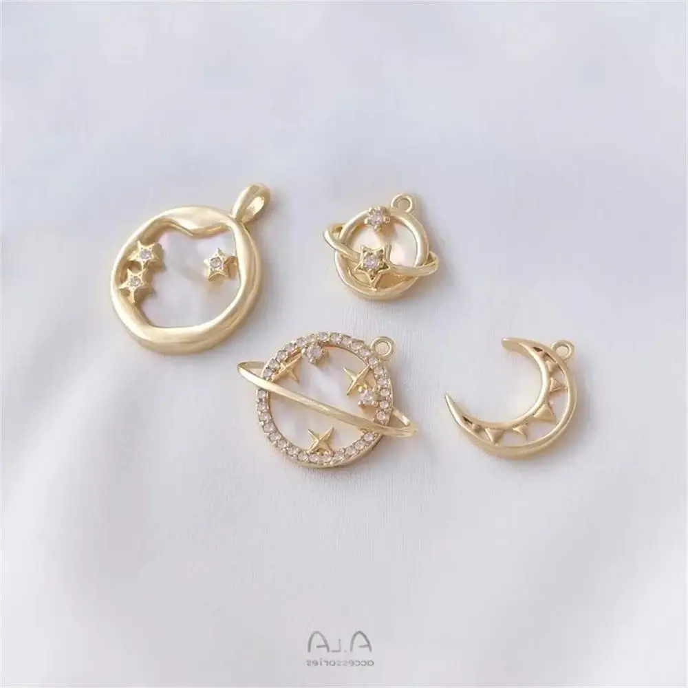 Sticking Natural Mother Shell 14K Package Gold Shell Moon Stars Universe Planet Moon Pendant Diy Bracelet Necklace Charms Pendan