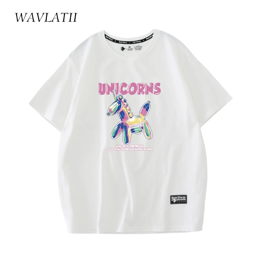 WAVLATII New 2023 Women Sweet Printed T Shirts Female White Black Soft Thick Cotton Summer Tees Lady Short Sleeve Tops WT2231