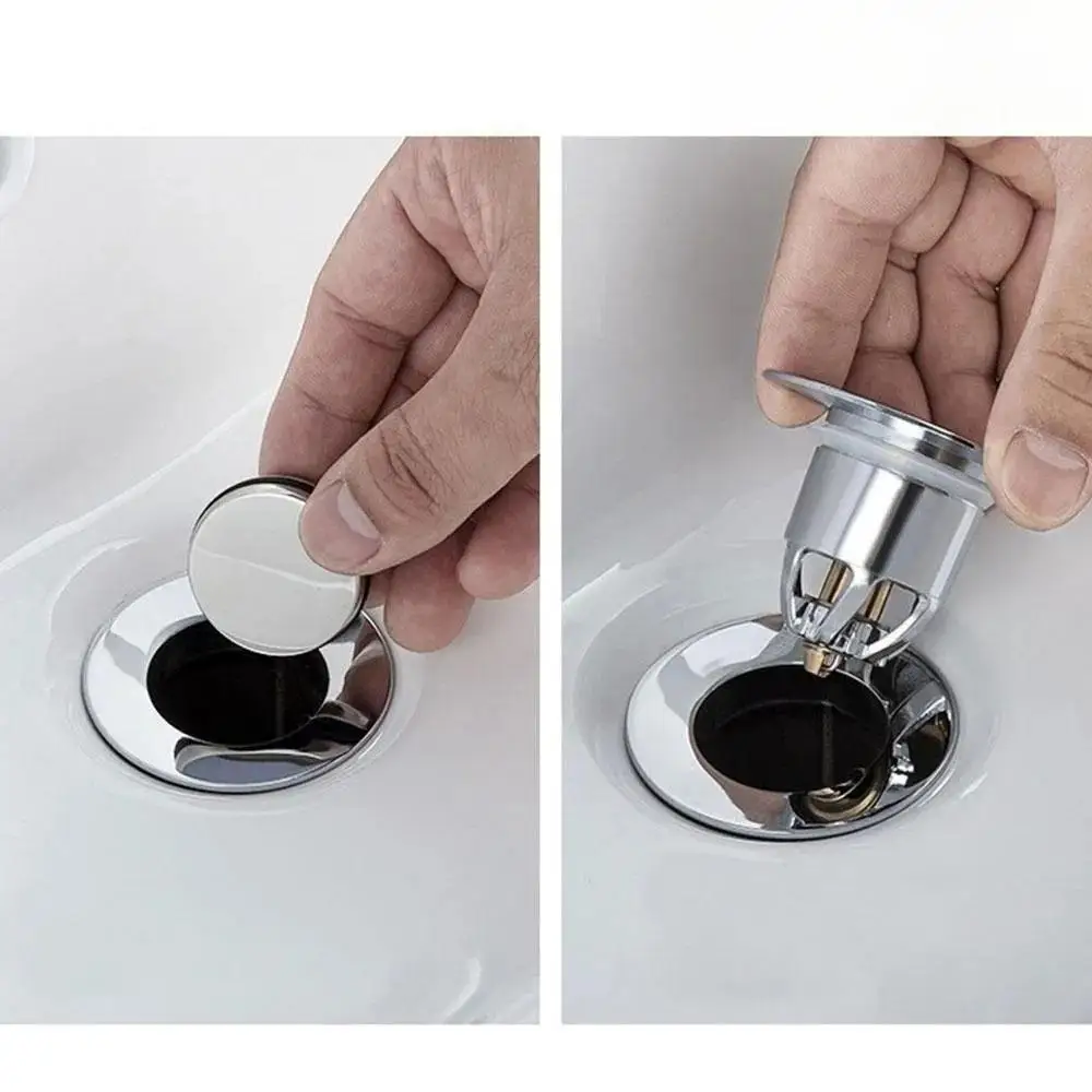 Pop-Up ABS Odor-Proof Sink Strainer, Removable Hair Catcher, Anti-Overflow Easy-Clean Drain Cover, Universal with Sealing Plug