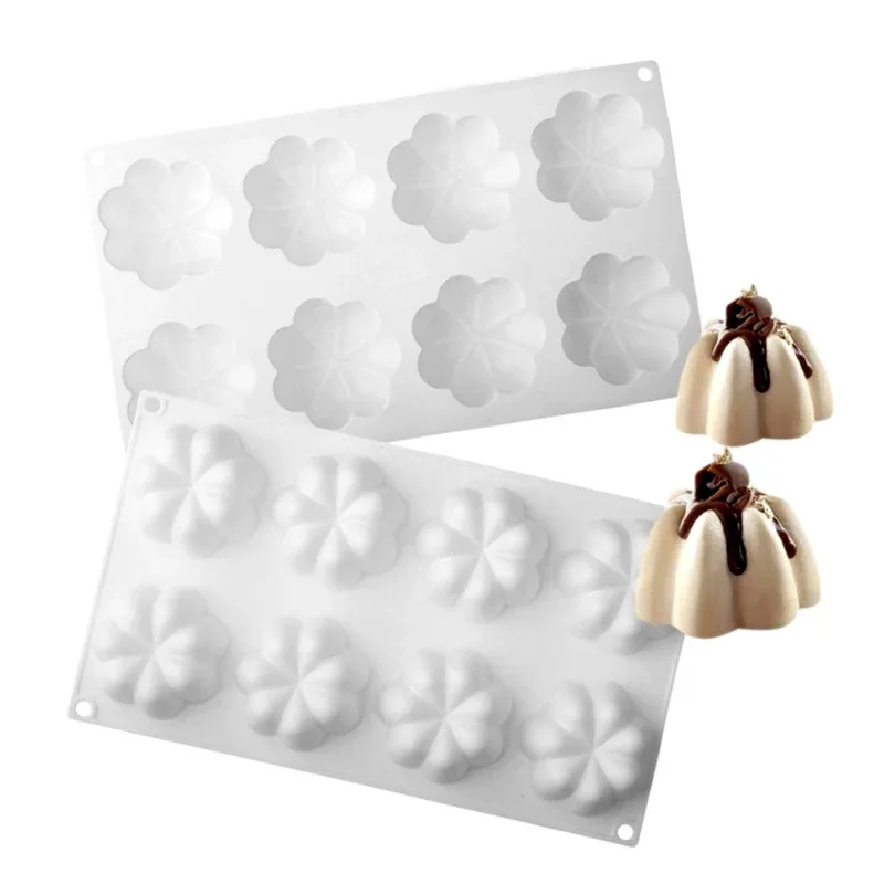 8 Cavity Pumpkin Flower Silicone Cake Baking Mold for Chocolate Mousse Ice Cream Pudding Pastry Dessert Bread Decorating Tools
