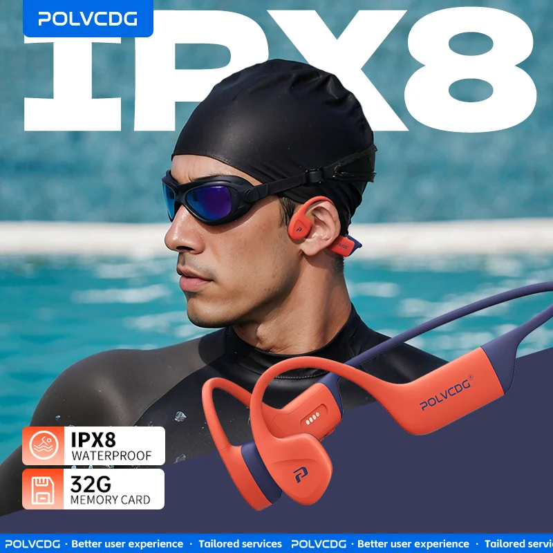 POLVCDG bone conduction earphones IPX8 waterproof 32GB memory Bluetooth 5.4 silicone material 2024 new product X16