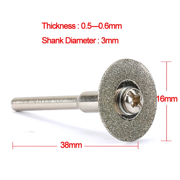 10pcs 16mm Diamond Cutting Discs Cut Off Blade Drill Bit for Dremel Accessories Rotary Tool Abrasive Disc with 2pcs 3mm Mandrel