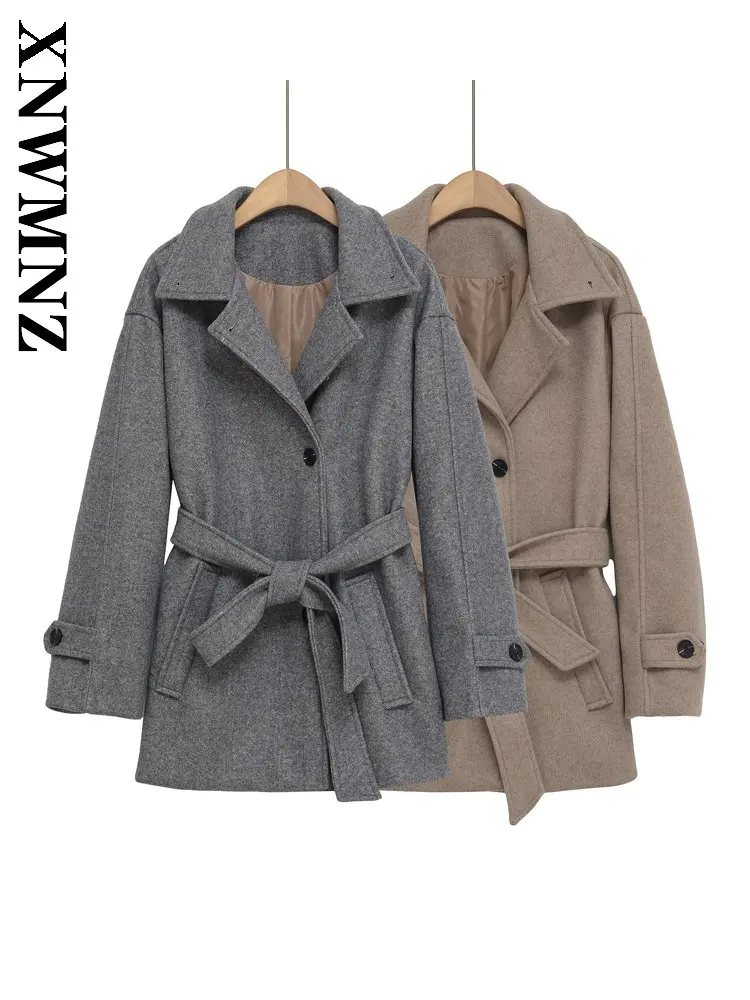 

XNWMNZ 2025 Spring New Woman Casual Vintage Long Sleeve Turn-down Collar Tweed Top Chic Party Autumn Woman's Fashion Overcoat