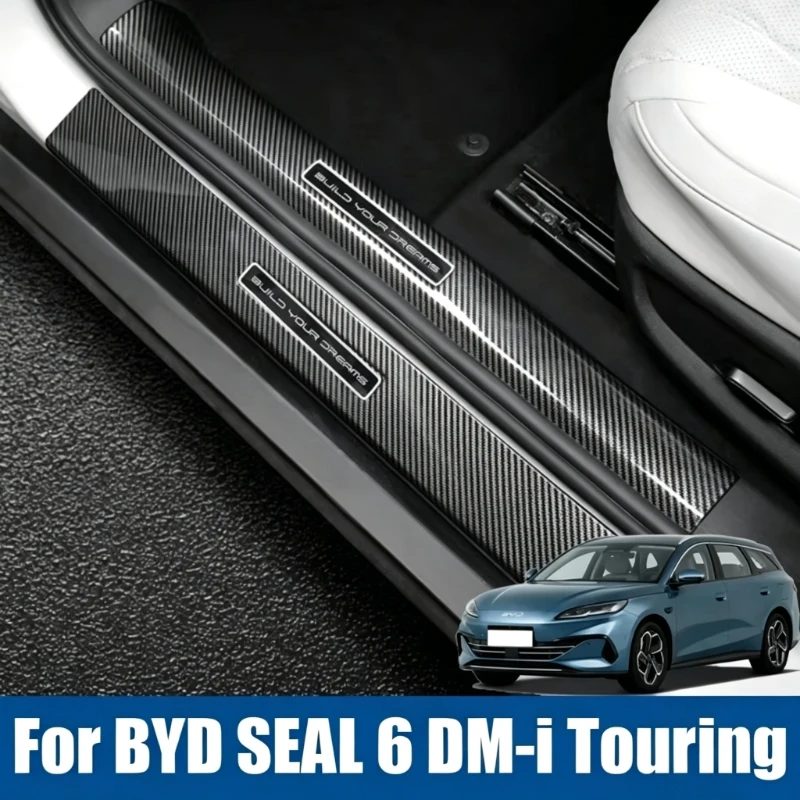 For BYD SEAL 6 DM-i Touring 2025 2026 Car Threshold Protection Sticker Abs Carbon Fiber pattern Welcome Pedal Accessories