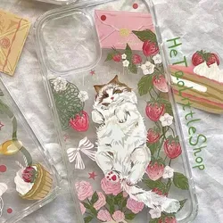 Kawaii Cat Japanese Cartoon Phone Case for iPhone 15 Pro Max 14 Plus 13 12 11 Xsmax XL Transparent Shockproof Bumper Back Cover