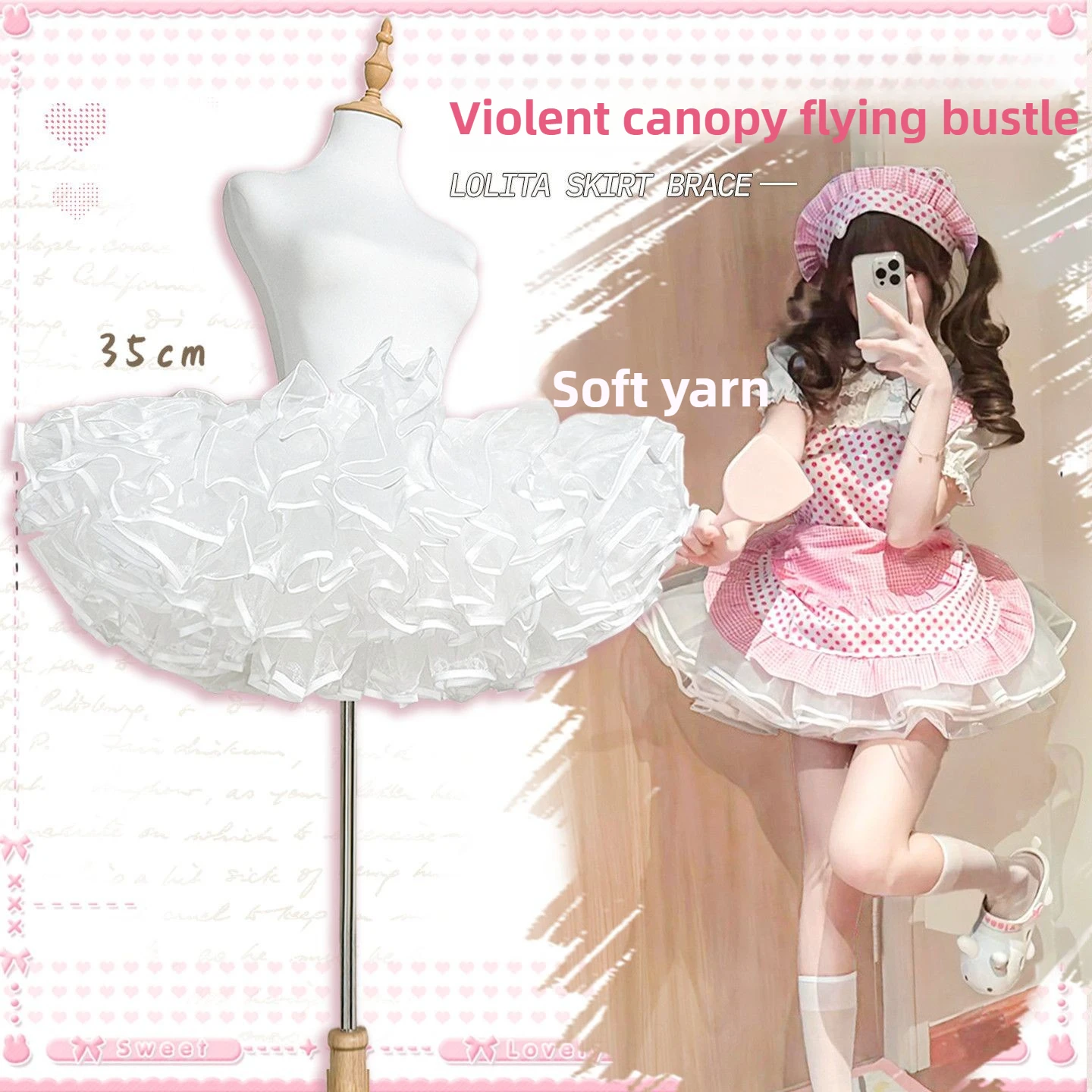 MAGOGO Lolita Krótka Spódniczka Biała Super Puszysta Tiulowa Halka Pod Sukienkę Damska Cosplay Suknia Balowa Ślubna Bezszwowa Halka Tutu