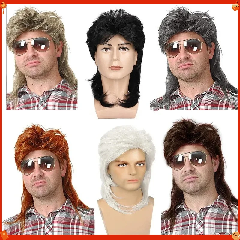 Synthetic Curly Wig Men Brown 80s Style Heat Resistant Fiber Costume Cosplay Party Disco Stage Carnival Natural Look Hair