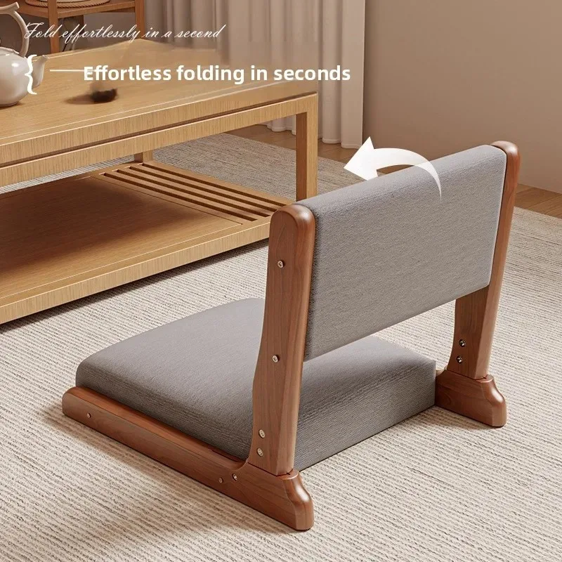 Solid wood foldable tatami back chair and room chair seat legless sitting lazy sofa