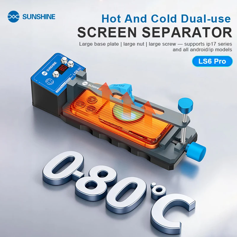 

SUNSHINE LS6 Pro 0–80℃ Hot and Cold Dual Screen Splitter Large Base Plate For IP17 Series and all Android/IP Models Repair Too