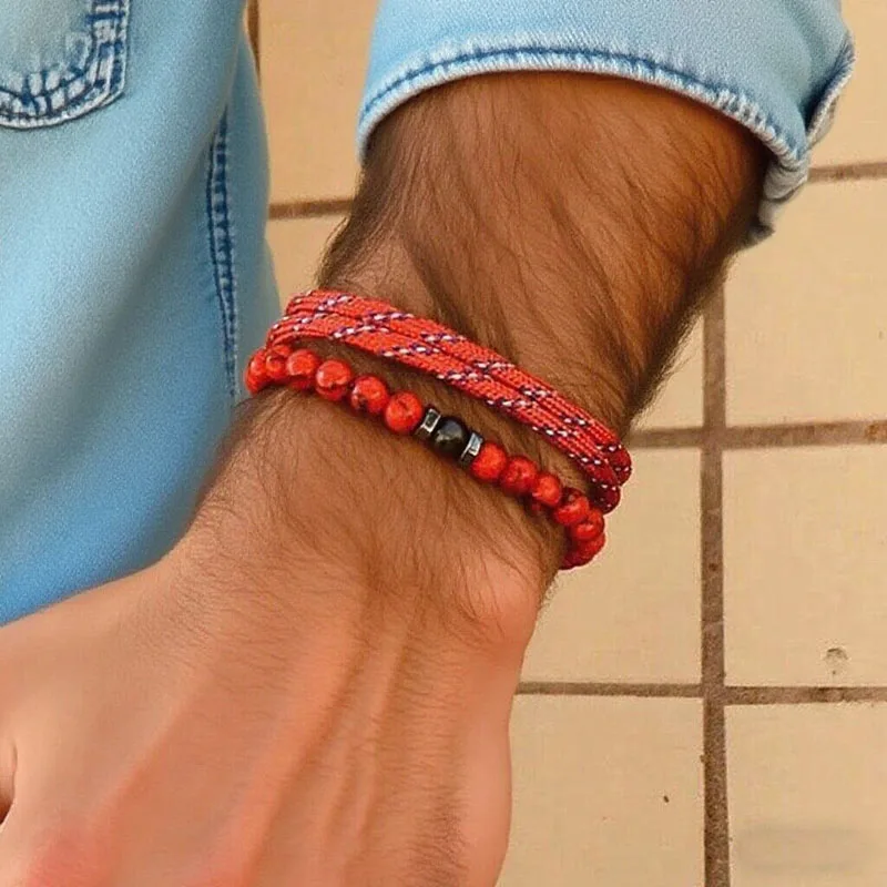 

Хип-хоп 2 шт./компл. мужская повязка на руку, аксессуары для одежды, регулируемый паракорд из натурального камня, украшенный бисером, крутые повседневные мужские подарочные ювелирные изделия