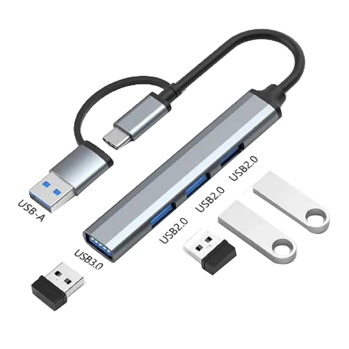 4 in 1 USB 3.0 Hub Type C to USB 3.0x1 + USB 2.0x3 Lightweight - 5Gbps Data Transfer for Windows for Notebooks, PC,Xbox