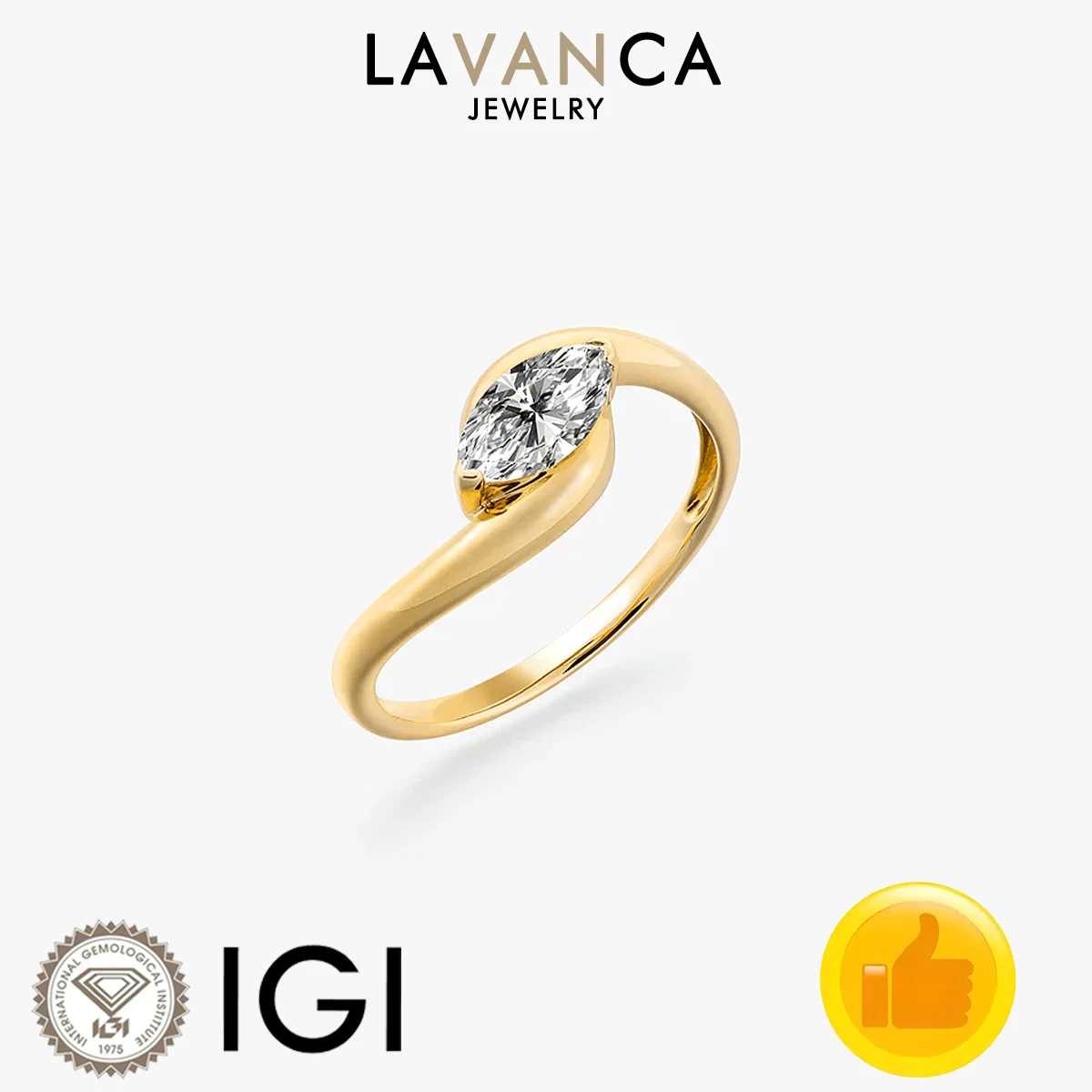 Solitaire Style Marquise Cut Lab Created Diamond Ring IGI Certified Lab Diamond Ring 9K/14K/18K Yellow Gold Engagement Ring