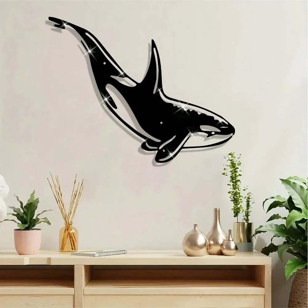 Black Metal Orca Wall Art Modern Killer Whale Sculpture Minimalist Decor