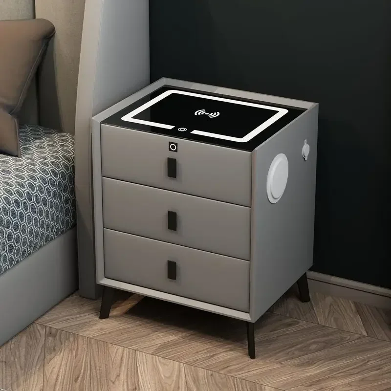 Intelligent Bedside Table with Wireless Charging, Extremely Simple Solid Wood Multifunctional Master Bedroom Storage Cabinet