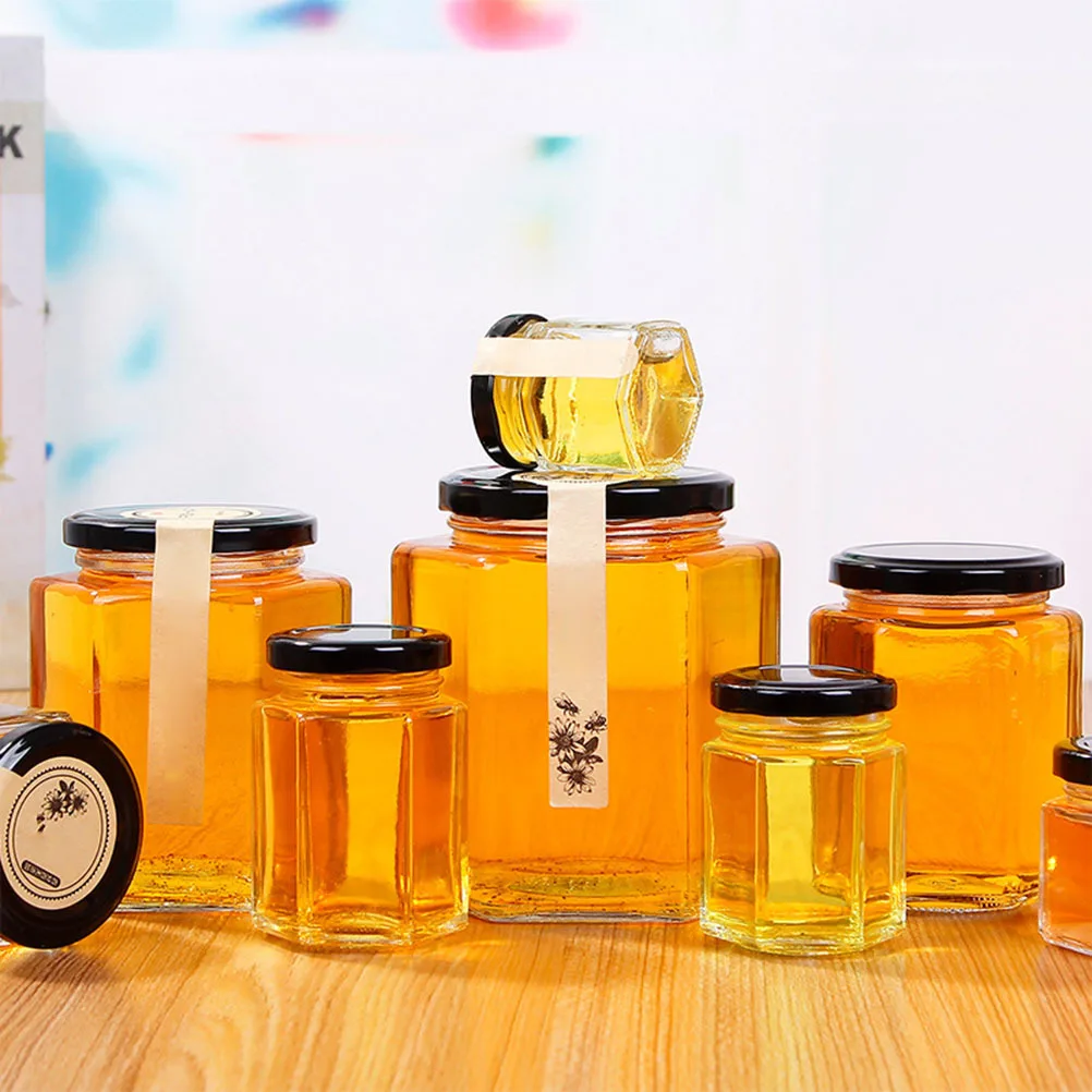

10Pcs Hexagon Transparent Honey Glass Storage Bottle Thick Flat Bottom Empty Jar for Kitchen Storage Sugar Coffee Tea